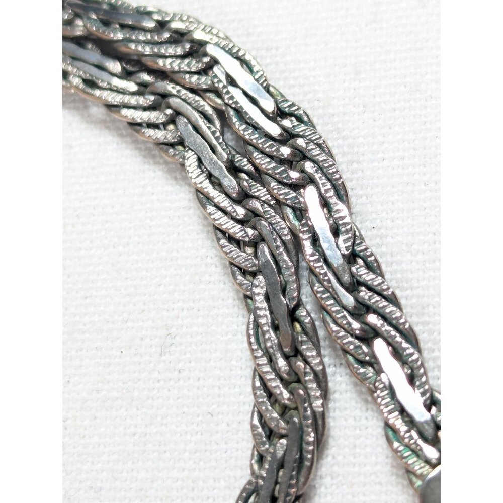 Elaborate silver plated chain necklace 45cm / 17.5", flat braided metal jewelry